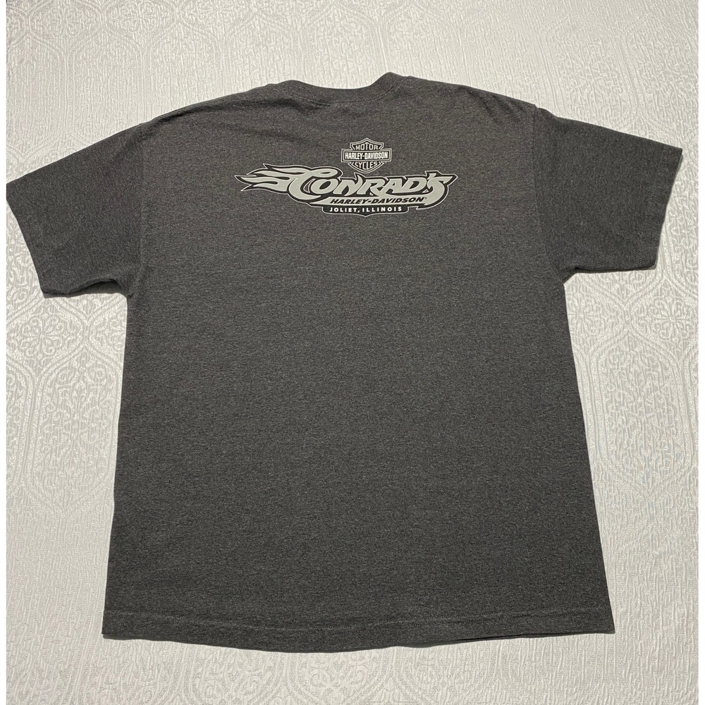 Harley Davidson Conrads Joliet Illinois Graphic‎ T Shirt Charcoal Gray Mens XL